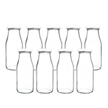 11oz 300ml empty clear sqaure round juice breast airtight glass milk bottle with metal lid